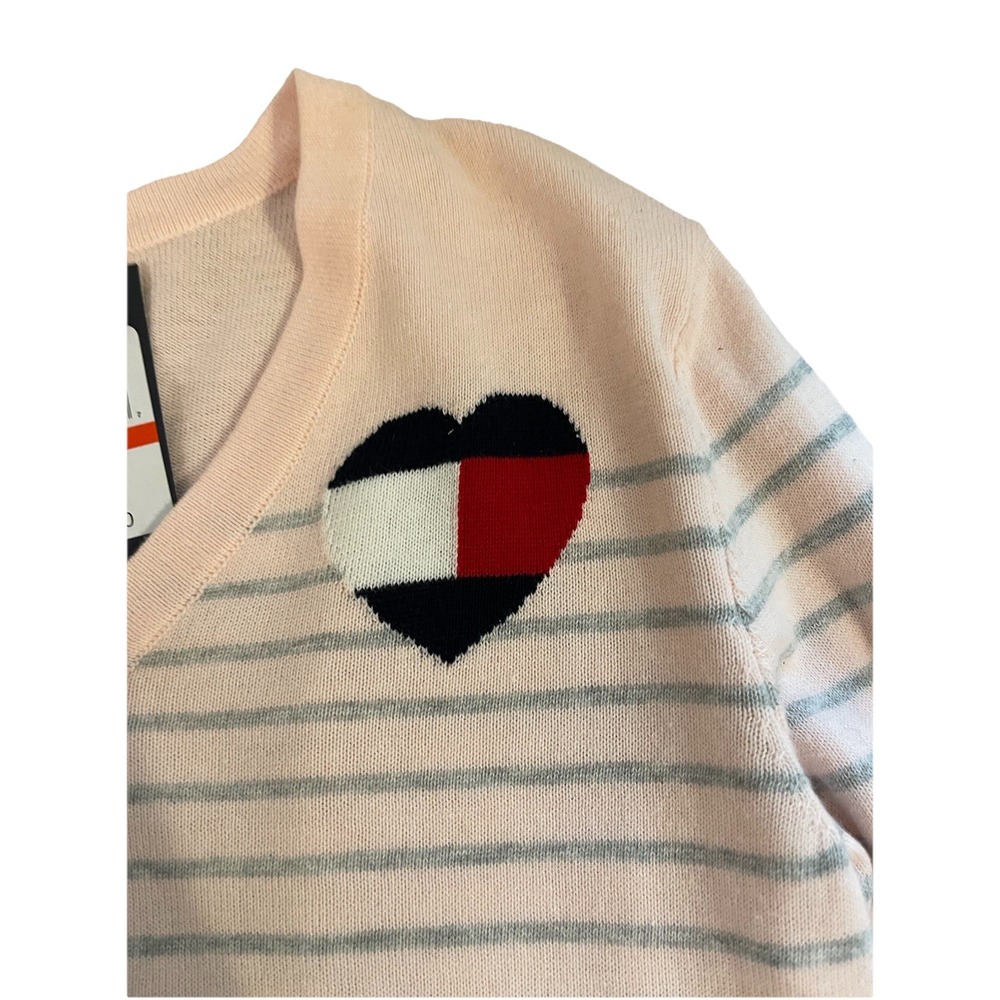 Tommy Hilfiger Women's V-Neck Stripe Sweater Pink/grey US XS New - Picture 8 of 8